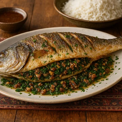Mahi Shekampor – Gefüllter Fisch mit Kräutern und Tamarinde