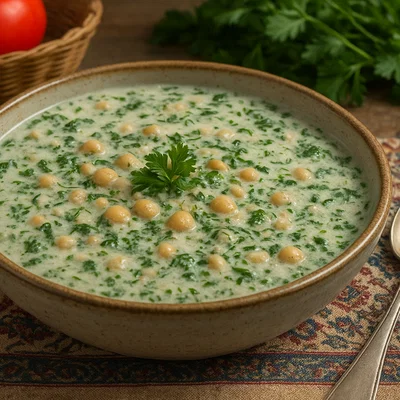 Ash-e Doogh – Warme persische Joghurtsuppe mit Kräutern und Graupen