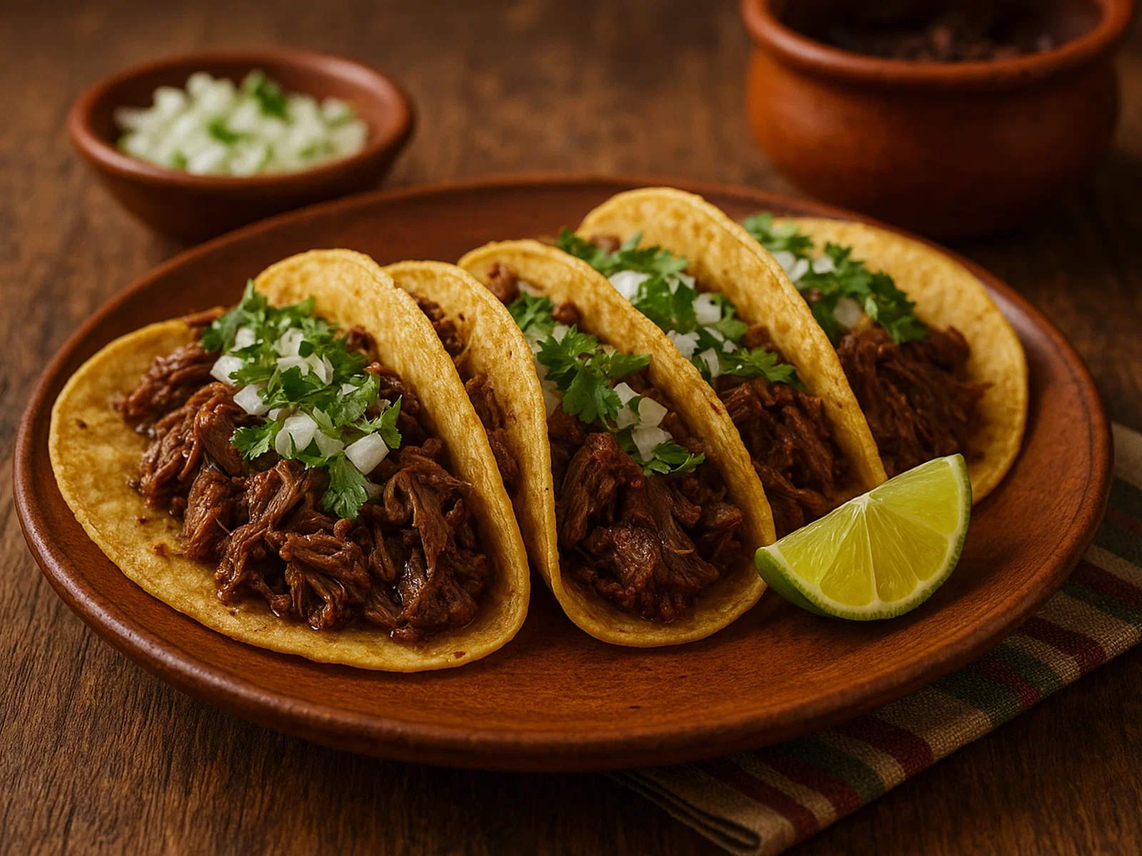 Tacos de Barbacoa mit gedämpftem Lammfleisch