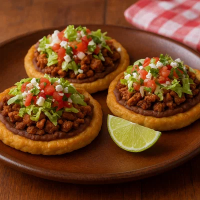 Sopes mit Bohnen, Fleisch und Salsa
