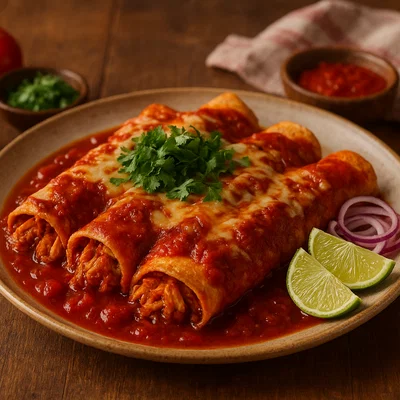 Enchiladas rojas – Gefüllte Tortillas in roter Chilisauce