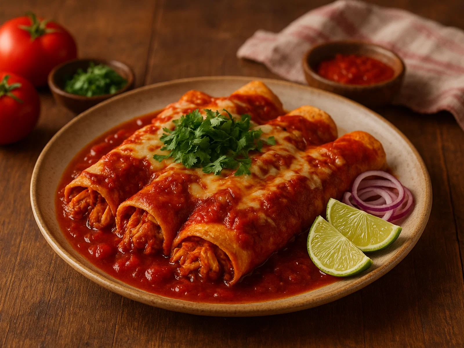 Enchiladas rojas – Gefüllte Tortillas in roter Chilisauce