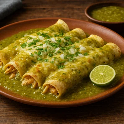 Enchiladas Verdes mit Hähnchen und grüner Tomatillo-Soße
