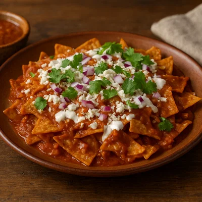 Mexikanische Chilaquiles mit roter oder grüner Salsa