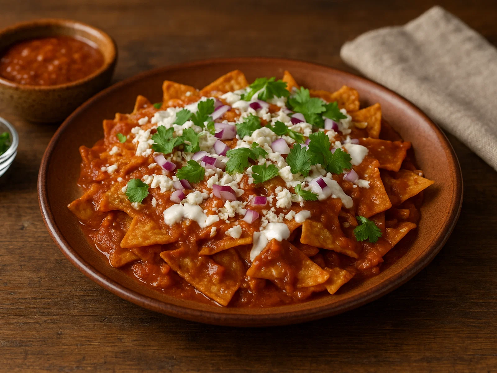 Mexikanische Chilaquiles mit roter oder grüner Salsa