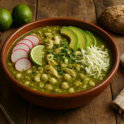 Pozole Verde – Mexikanische Hominy-Suppe in grüner Kürbiskern-Soße