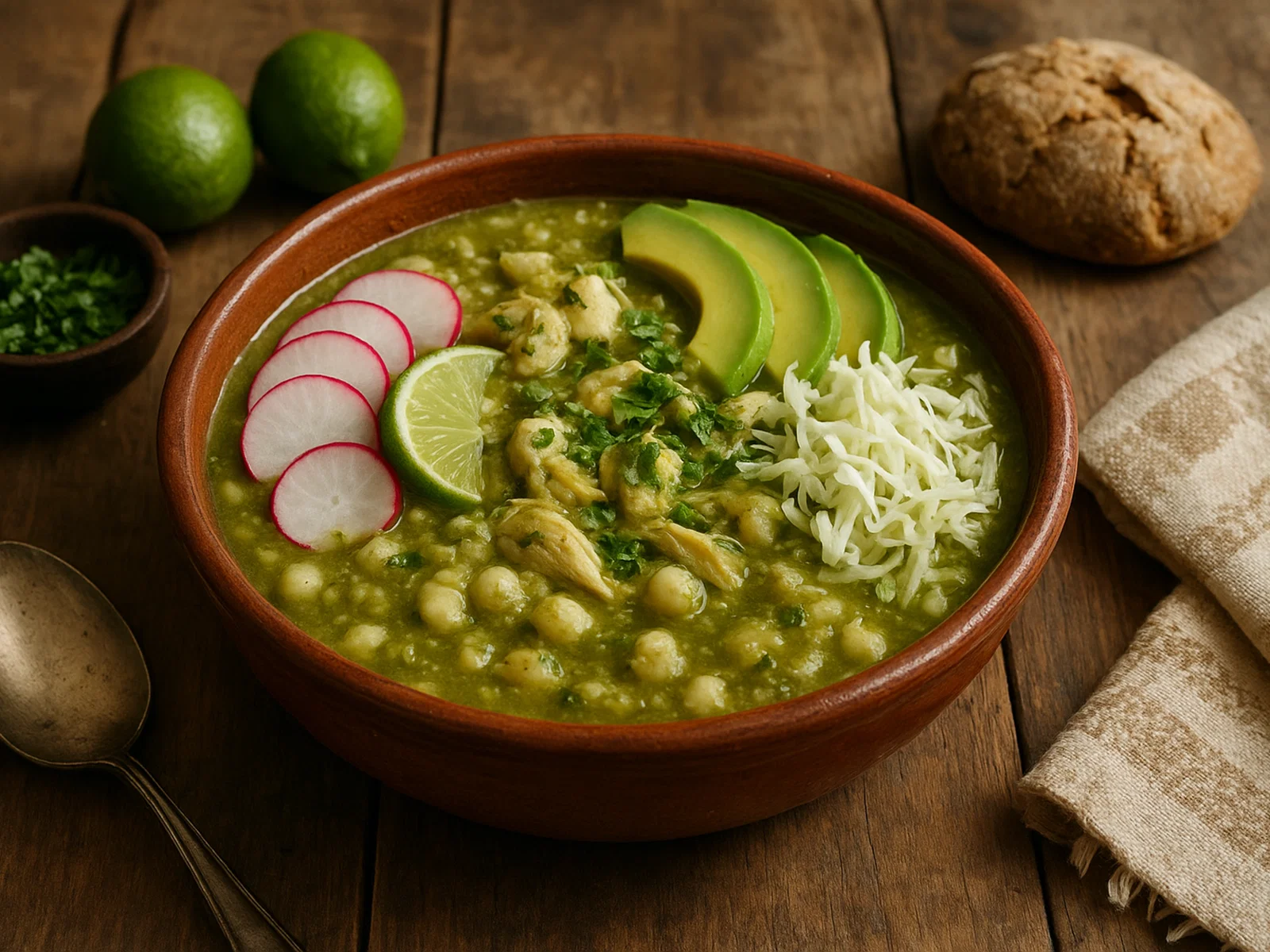 Pozole Verde – Mexikanische Hominy-Suppe in grüner Kürbiskern-Soße