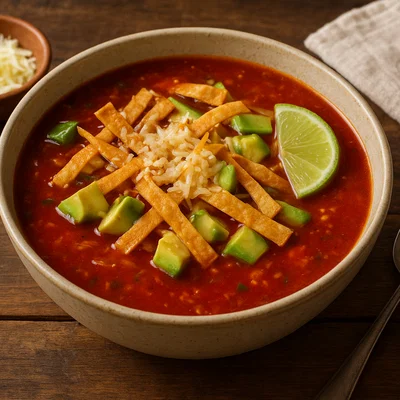 Sopa de Tortilla (Mexikanische Tortillasuppe mit Chili, Avocado und Käse)