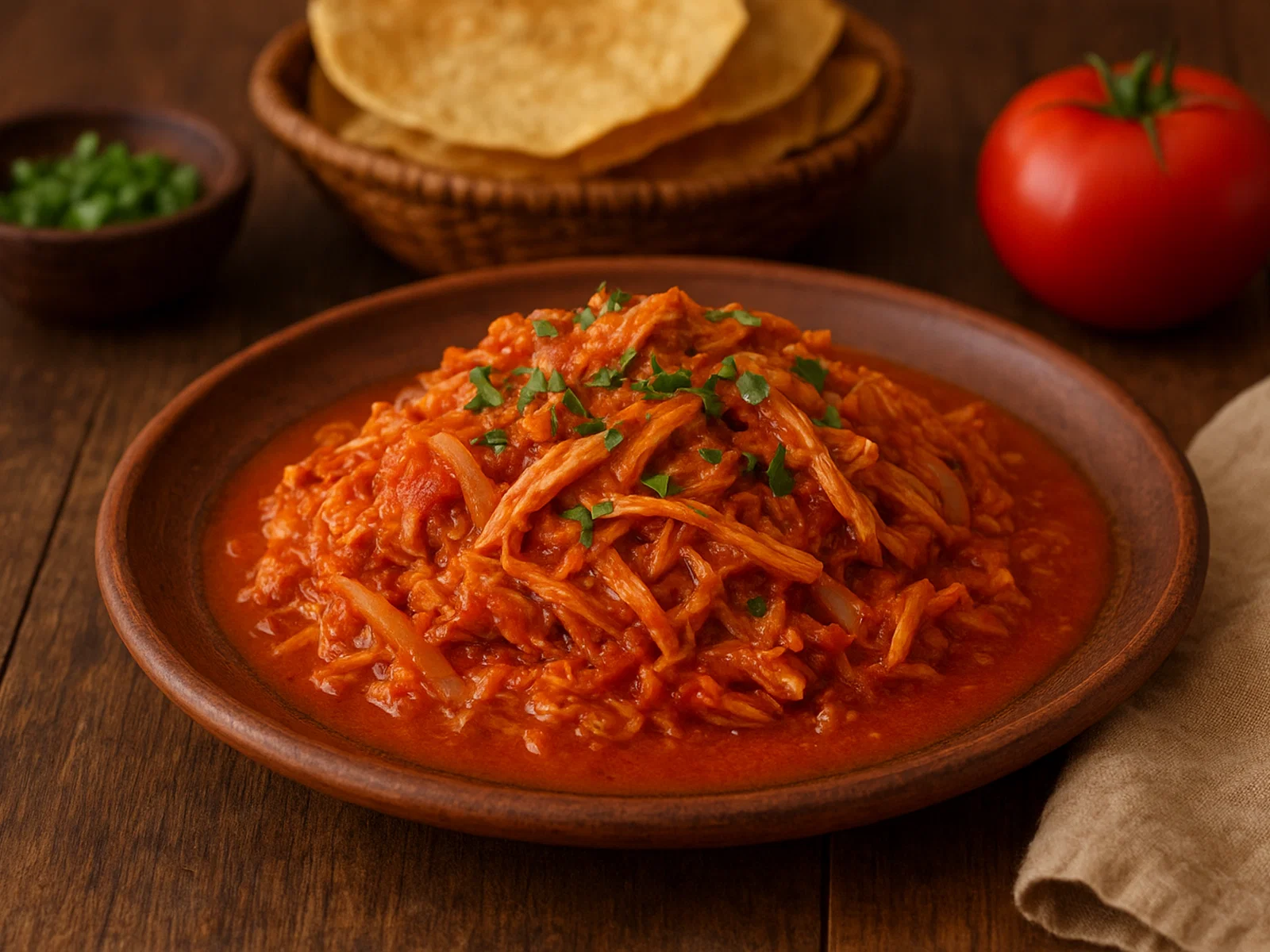 Tinga de Pollo – Geschmortes Hähnchen in Chipotle-Tomaten-Soße