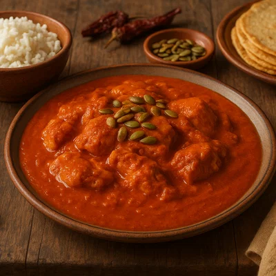 Pipián rojo – mexikanische Kürbiskern‑Chili‑Sauce mit Hähnchen