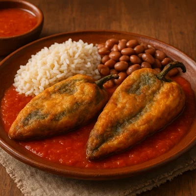 Chiles rellenos mit Käse oder Hackfleisch
