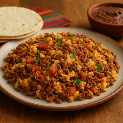 Machaca con Huevo (Rührei mit getrocknetem Rindfleisch)