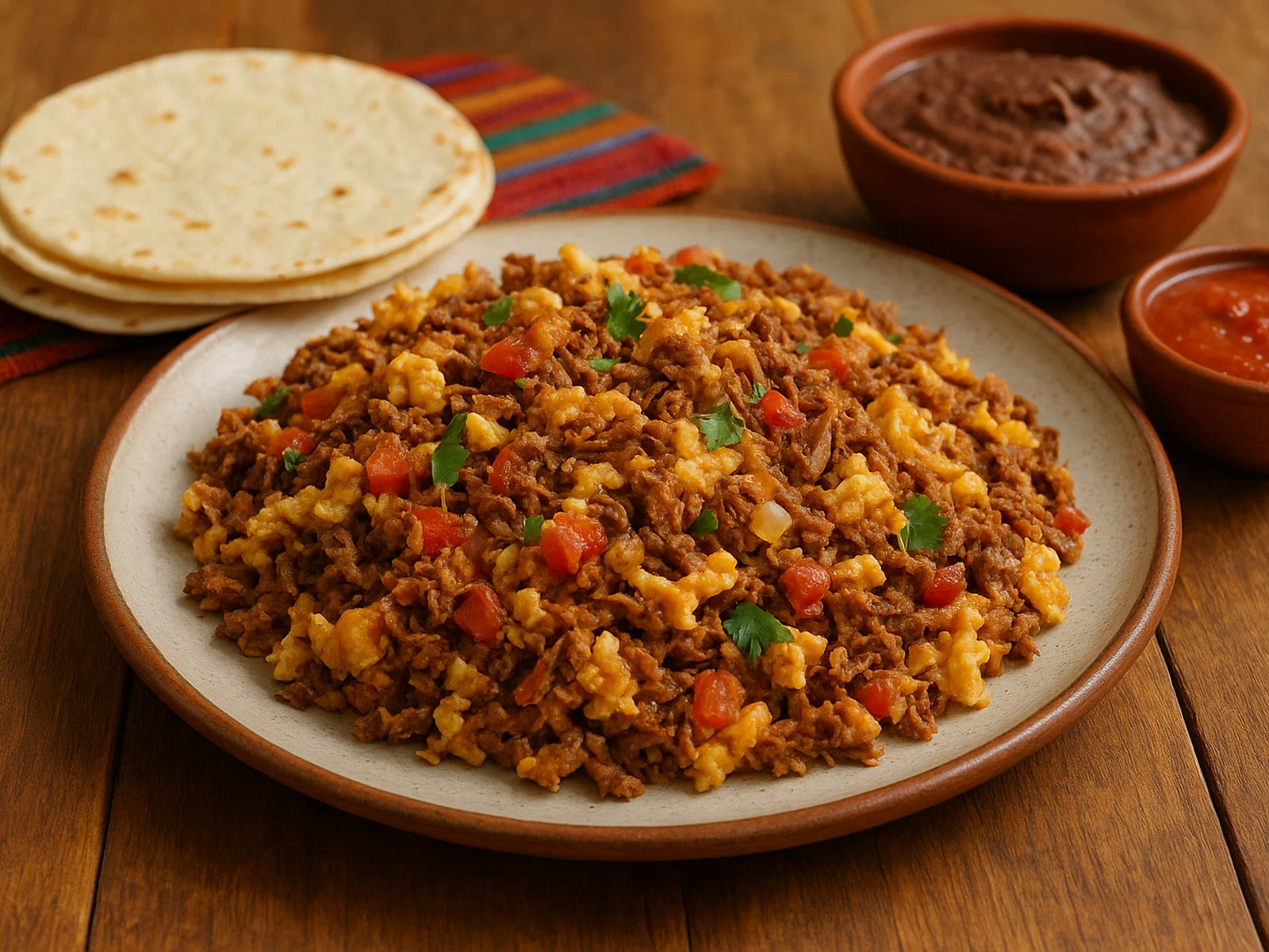 Machaca con Huevo (Rührei mit getrocknetem Rindfleisch)