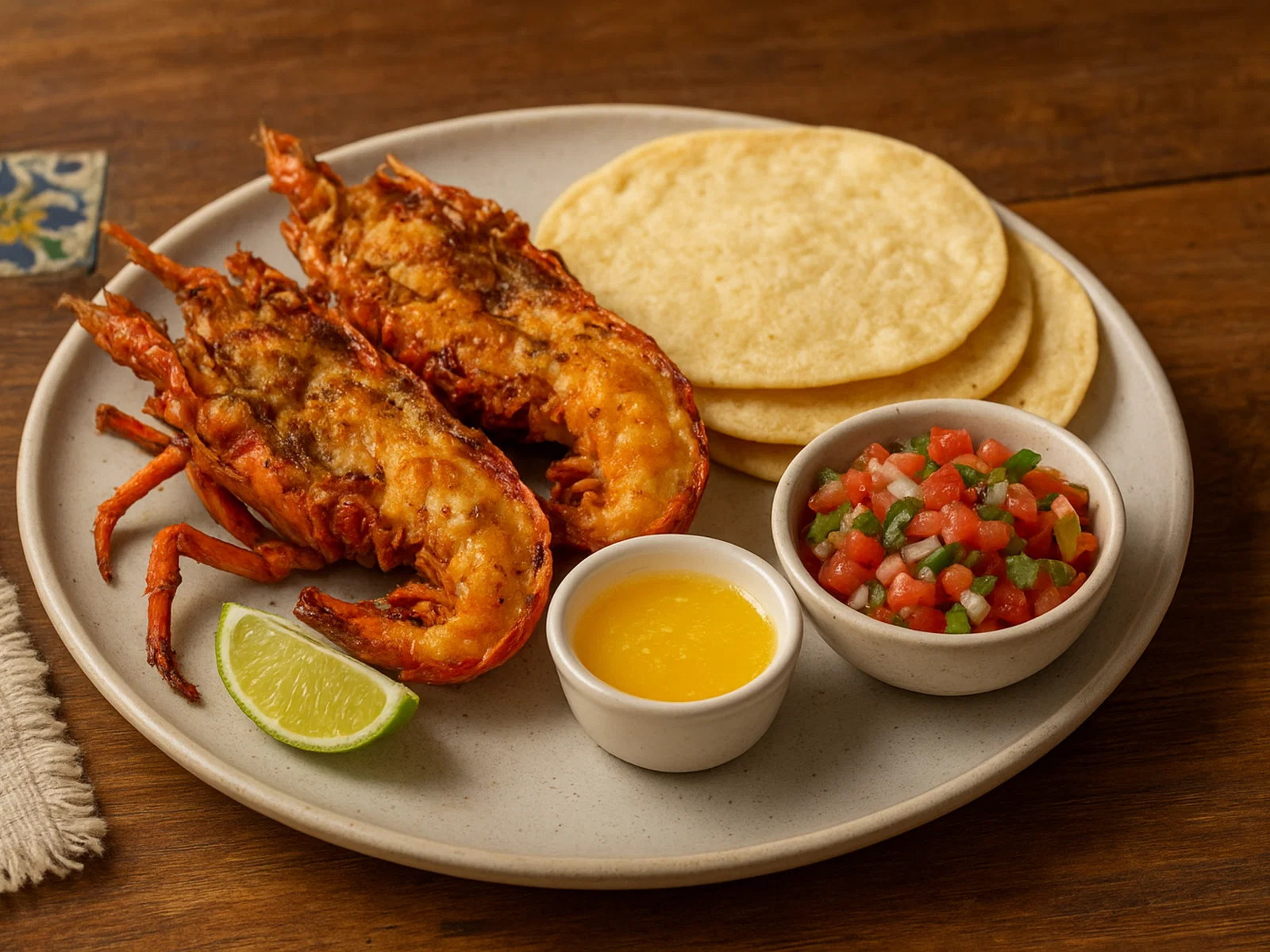 Langosta estilo Puerto Nuevo mit Mehltortillas