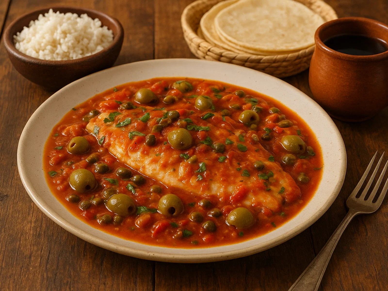 Pescado a la veracruzana – mexikanischer Fisch in Tomaten-Oliven-Kapern-Soße