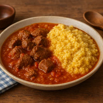 Segueza – westafrikanischer Eintopf aus zerstoßenem Mais und Fleisch