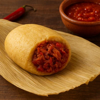 Tamal de Bola mit Schweinefleisch und Chili