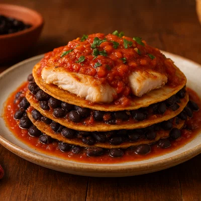 Pan de Cazón – Geschichteter Tortillenkuchen mit Fisch und Bohnen