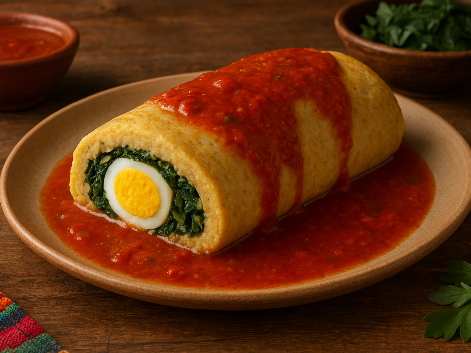 Brazo de Reina – Maistamale‑Rolle mit Chaya und Ei