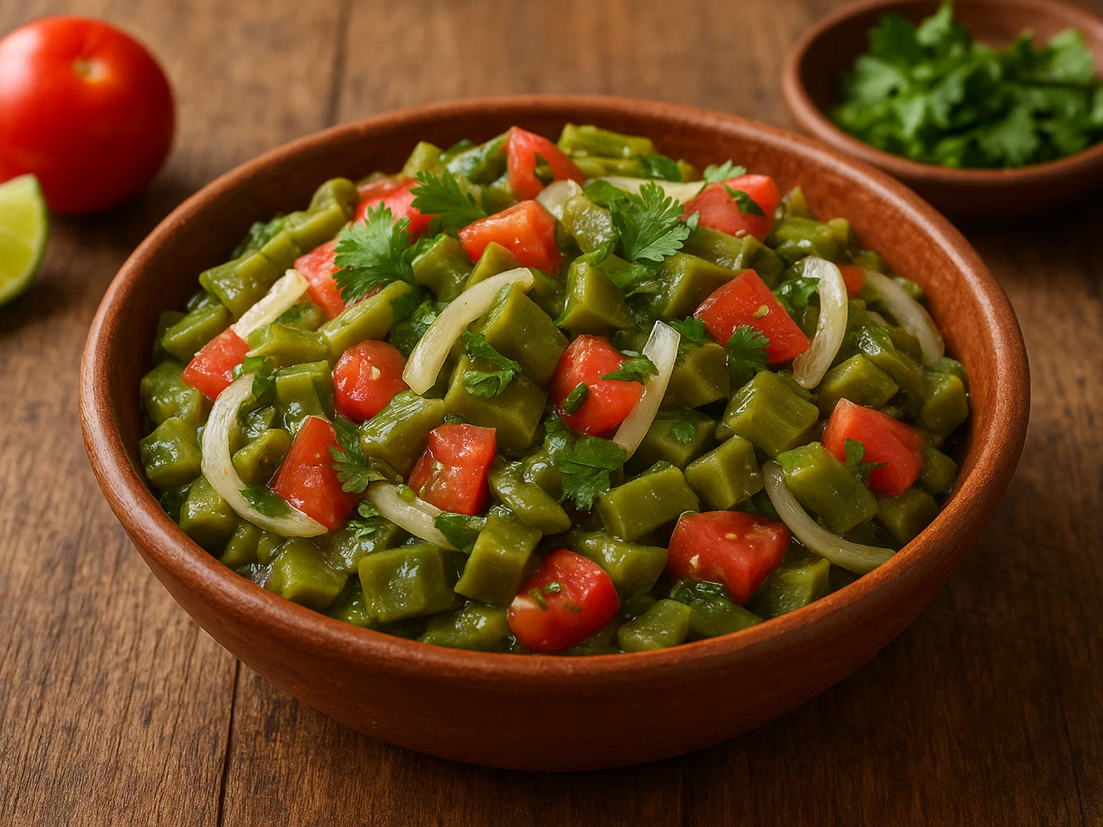 Ensalada de Nopales – mexikanischer Kaktussalat mit Tomate und Zwiebel