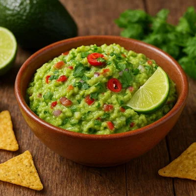 Klassische Guacamole mit Chili und Koriander