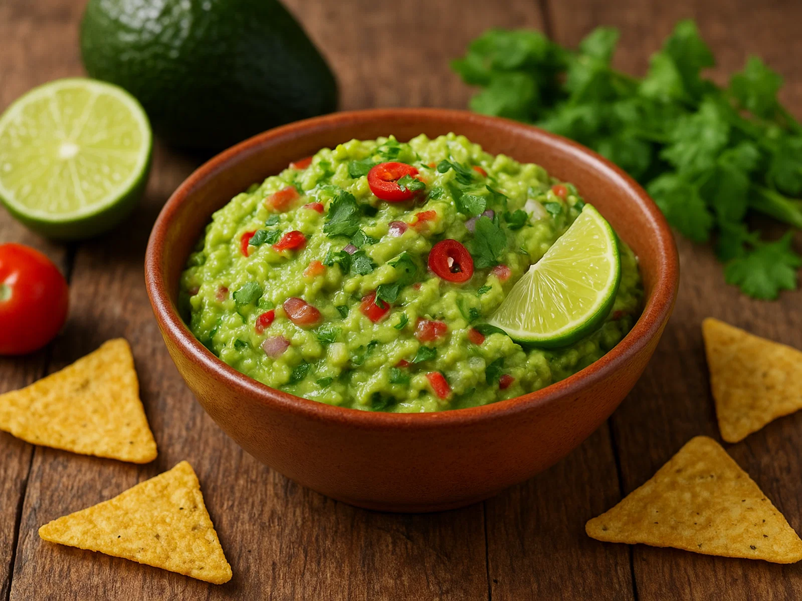 Klassische Guacamole mit Chili und Koriander