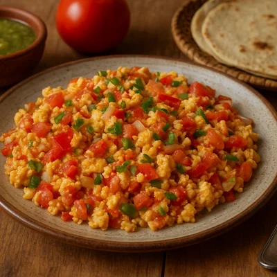 Huevos a la mexicana (Rührei mit Tomate, Zwiebel und Chili)