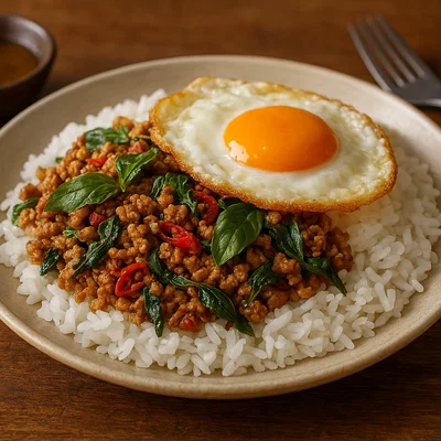 Pad Kra Pao mit Heiligem Basilikum und Spiegelei