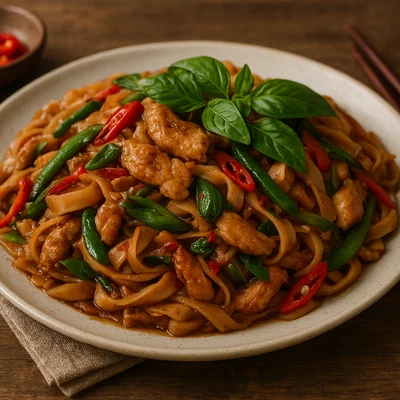 Pad Kee Mao – scharfe betrunkene Thai-Nudeln mit Basilikum