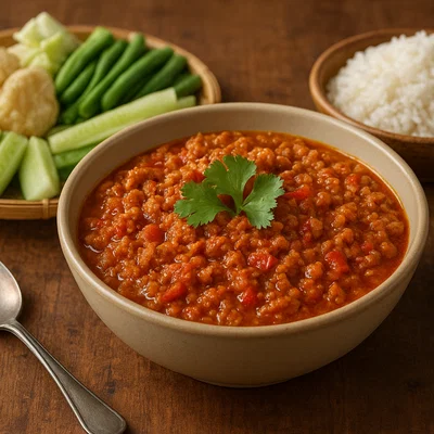Nam Prik Ong – Nordthailändischer Dip aus Schweinehack, Tomaten und Chili