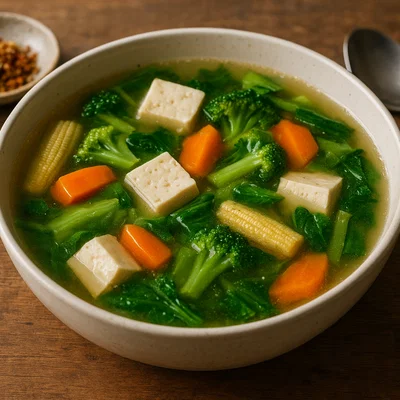 Kaeng Jued – milde klare thailändische Suppe mit Tofu und Gemüse