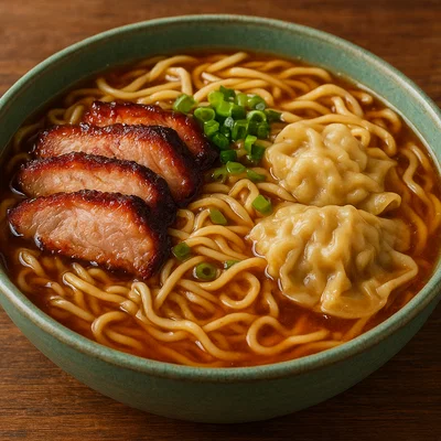Ba Mee – Weizennudeln mit BBQ-Schwein und Wan-Tan