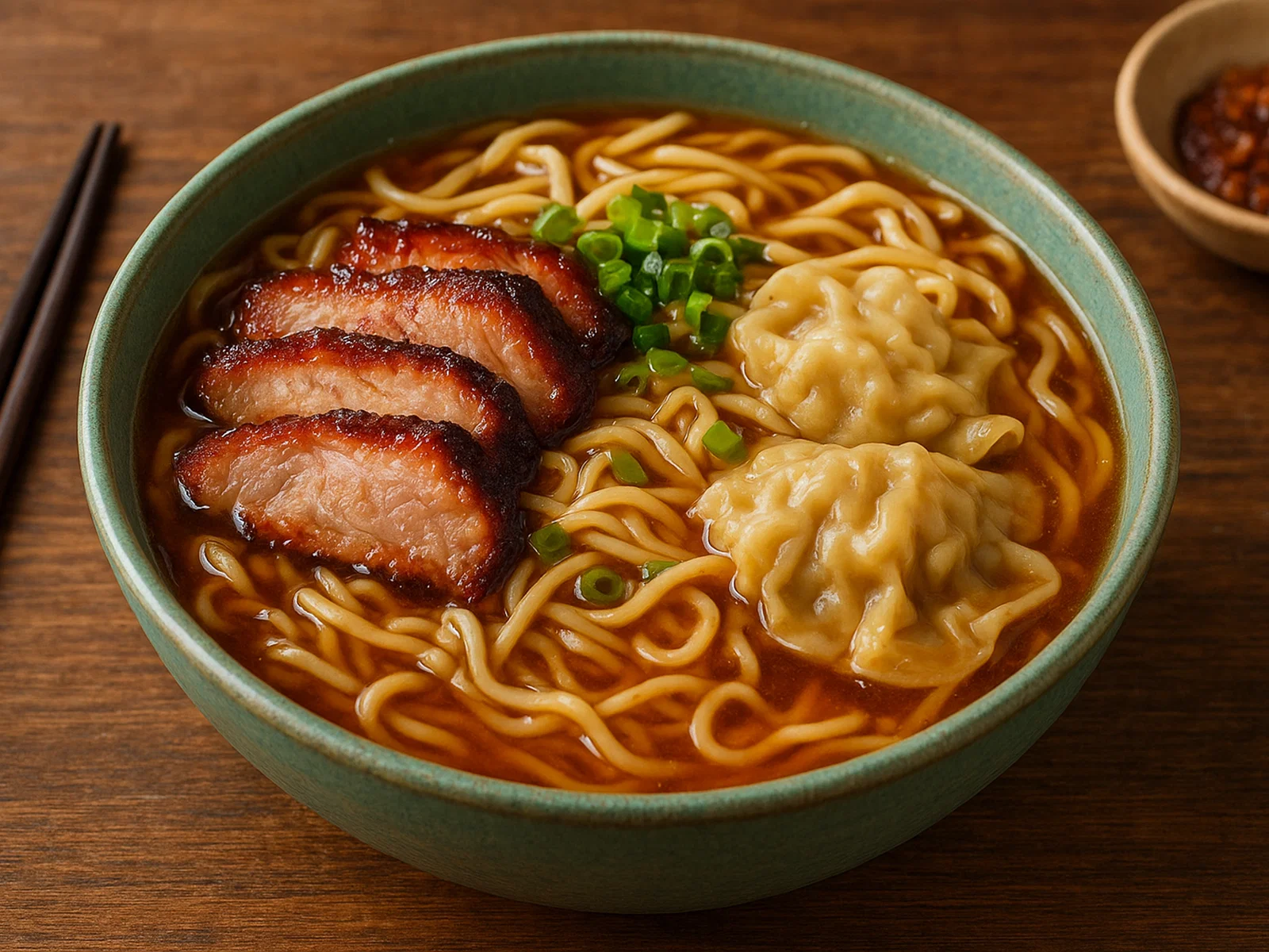 Ba Mee – Weizennudeln mit BBQ-Schwein und Wan-Tan