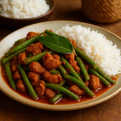 Pad Prik King – trockenes Thai-Curry mit grünen Bohnen und Fleisch
