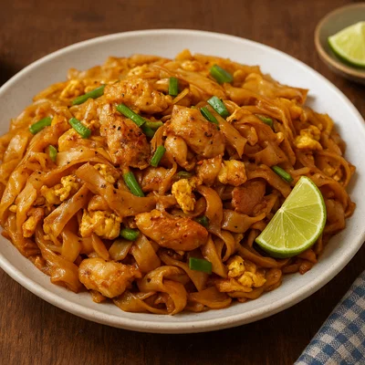 Kua Gai – Gebratene breite Nudeln mit Huhn und Ei
