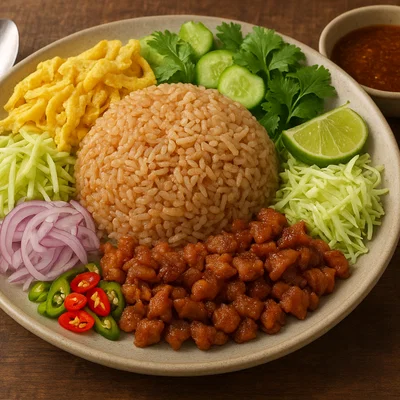 Khao Kluk Kapi – Thailändischer Garnelenpasten-Reis mit Beilagen