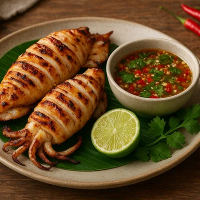 Pla Muek Yang – Thailändischer gegrillter Tintenfisch mit Chili-Limetten-Soße