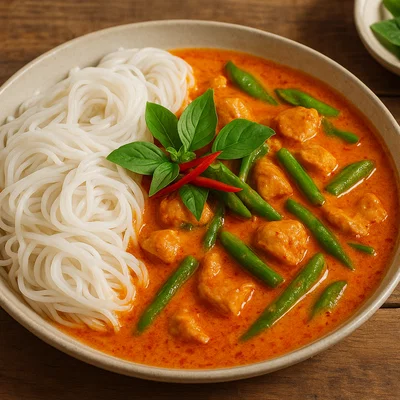 Khanom Jeen mit rotem Kokos-Curry