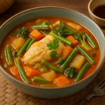 Gaeng Som Pak – Saures Thai-Gemüse-Curry mit Fisch