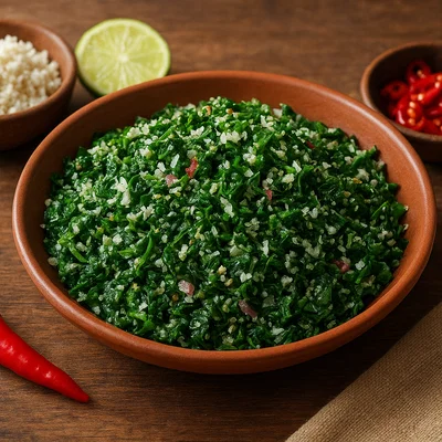 Sri-Lankisches Mallung (fein gehacktes Blattgemüse mit Kokos)