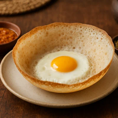 Egg Hoppers (Sri-lankische Reisbowl-Pfannkuchen mit Ei)