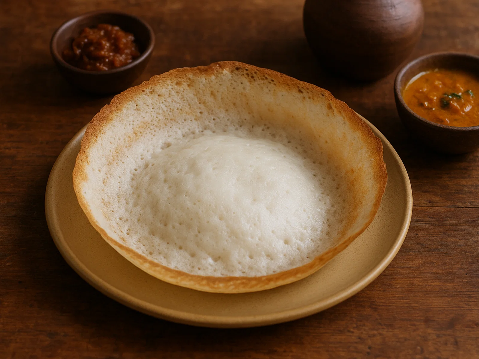 Sri-Lankische Hoppers (fermentierte Reis-Kokos-Pfannkuchen)