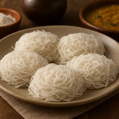 String Hoppers (Idiyappam) – Gedämpfte Reismehl‑Nudelnester