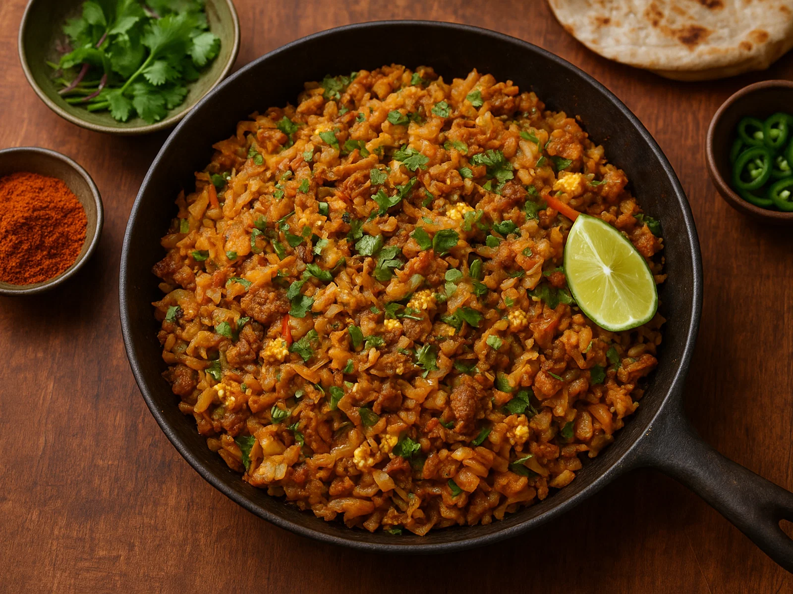 Kottu Roti – Sri-lankisches Roti-Pfannengericht mit Gemüse, Ei und Fleisch