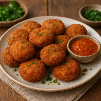Frittierte panierte Fisch- oder Fleischbällchen (Cutlets)