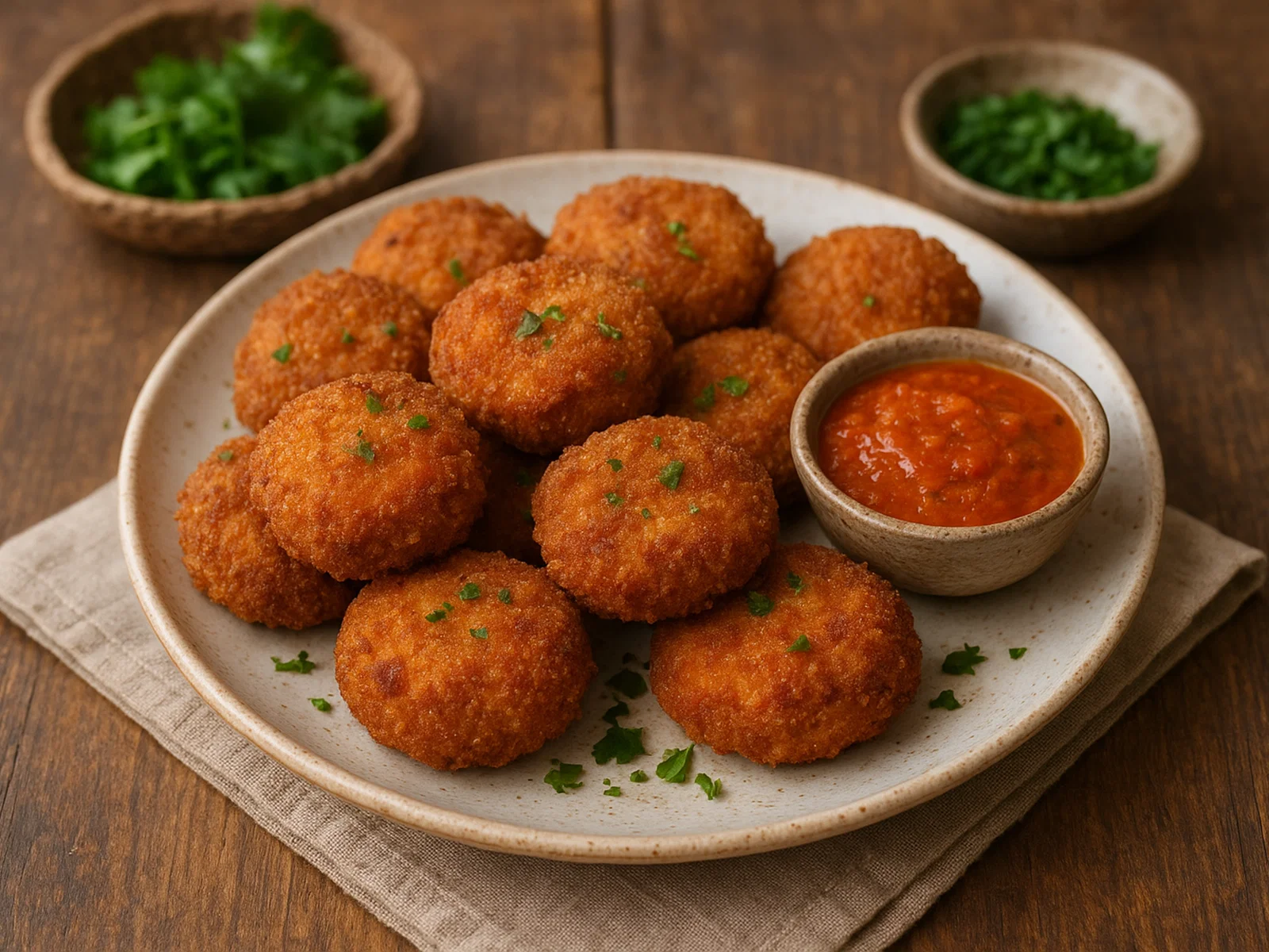 Frittierte panierte Fisch- oder Fleischbällchen (Cutlets)