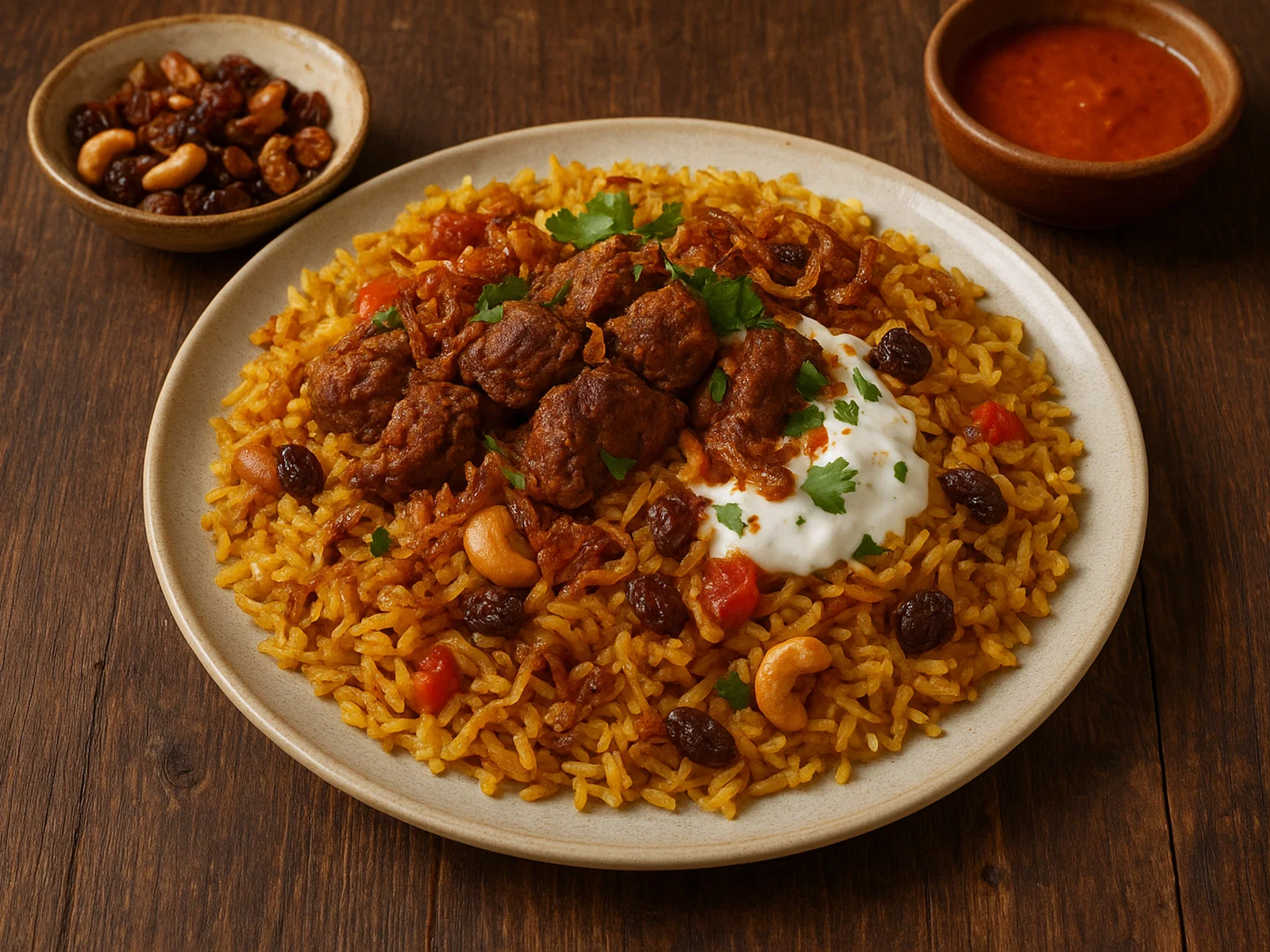 Ceylonesisches Biryani mit Gewürzreis und Fleisch