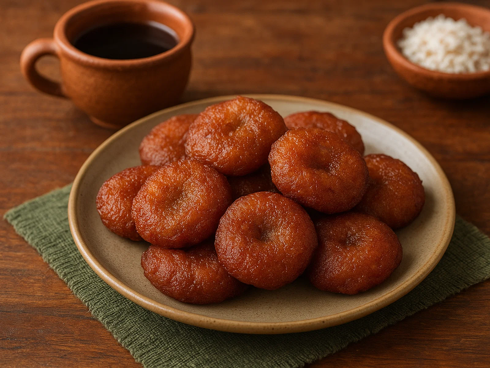 Sri-lankische Kevum (süße frittierte Reismehl-Küchlein)