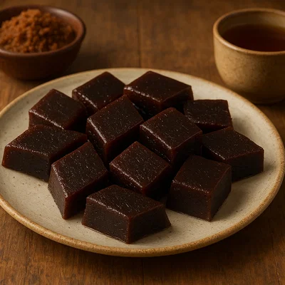 Kalu Dodol – dunkle, zähe Kokos-Palmzucker-Süßigkeit