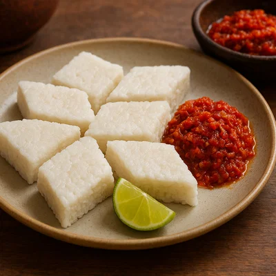 Kiribath mit Lunu Miris (Sri-lankischer Kokosmilchreis mit Chili-Relish)
